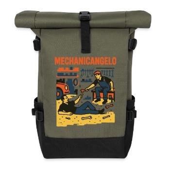 Mechanicangelo Funny Garage Art Parody Car Lovers - Roll Top Backpack - olive/black - Front