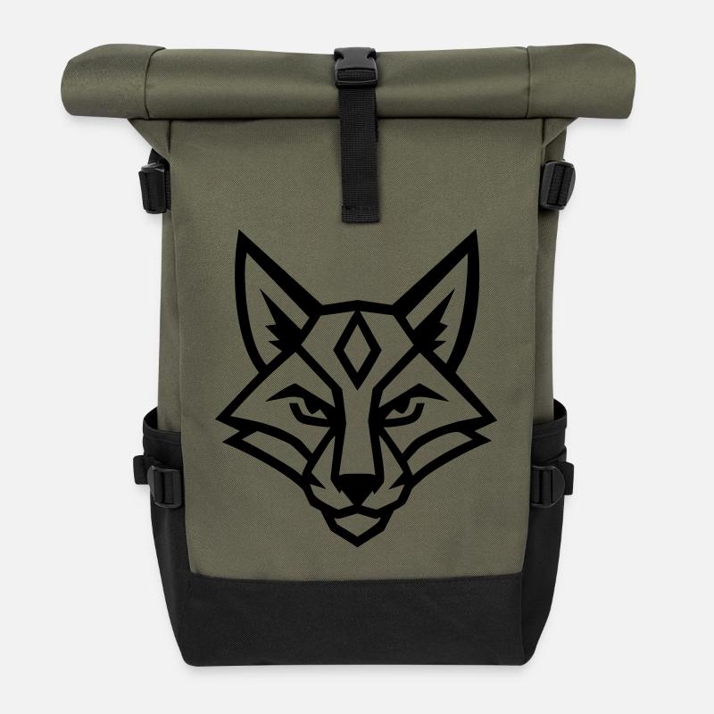 Stilisierter geometrischer Fuchs - Rolltop Rucksack - Olive/Schwarz