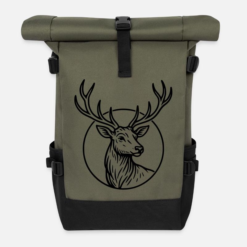 Groß, Reh - Rolltop Rucksack - Olive/Schwarz