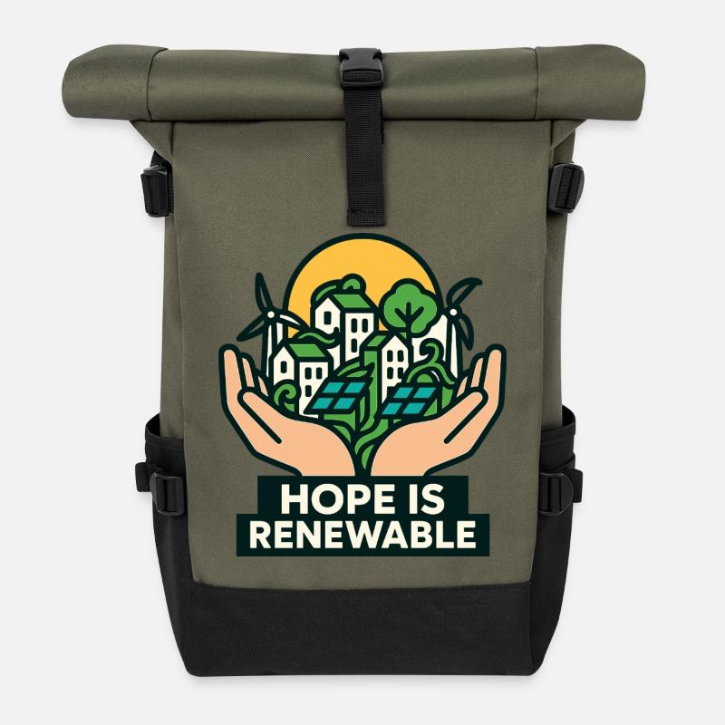 Hoffnung ist erneuerbar - Rolltop Rucksack - Olive/Schwarz