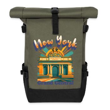 NEW YORK CITY - GRAND CENTRAL STATION Retro Shirt - Rolltop Rucksack - Olive/Schwarz - Vorne