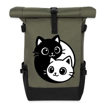 Ying Yang Cat Portrait - Roll Top Backpack - olive/black - Front