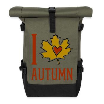 Autumn Leaf Heart Motif - Roll Top Backpack - olive/black - Front