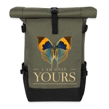 Motif papillon LOVE – Je suis juste à toi - Sac à dos roll top - olive/noir - Devant