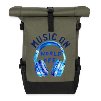 Casque « Music on - World Off » Musique - Sac à dos roll top - olive/noir - Devant