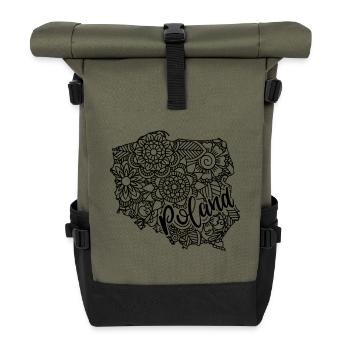 Map Poland Floral Mandala - Warsaw Krakow - Roll Top Backpack - olive/black - Front