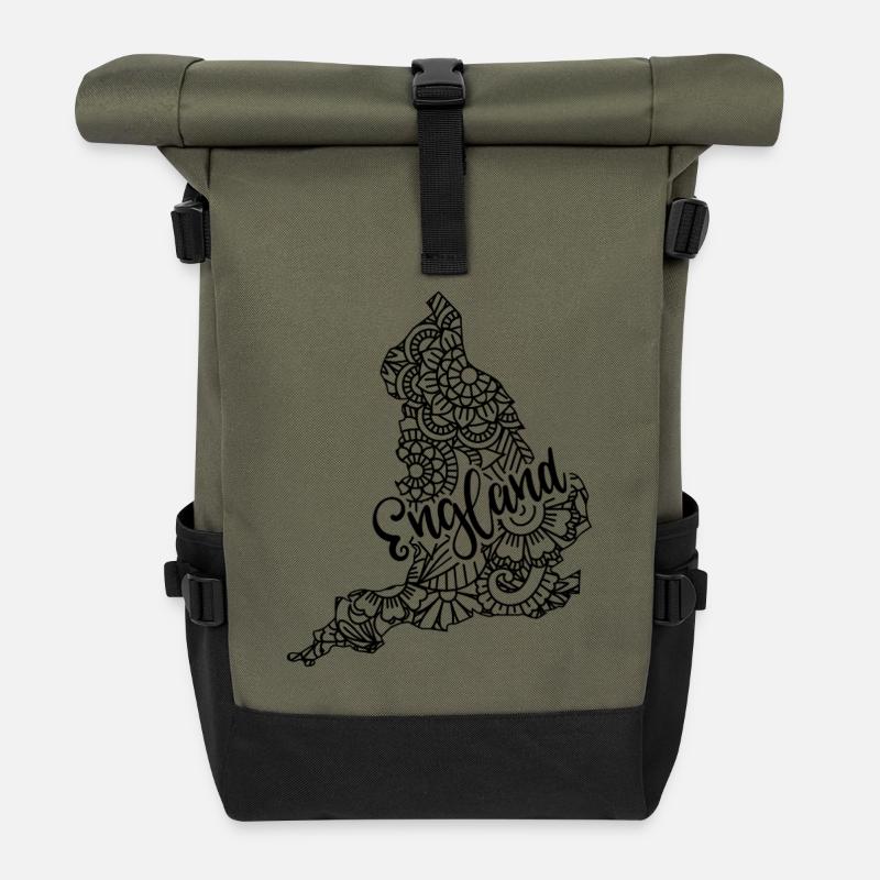 England Mandala Map London UK British - Roll Top Backpack - olive/black