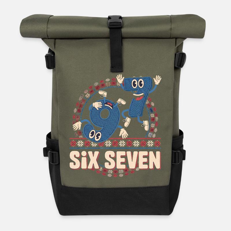 6 7 Sechs Sieben Meme -- Aura Points Kids Gaming - Rolltop Rucksack - Olive/Schwarz
