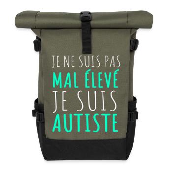 Autismus Geschenk Autismus Inklusion Neurodiversität - Rolltop Rucksack - Olive/Schwarz - Vorne
