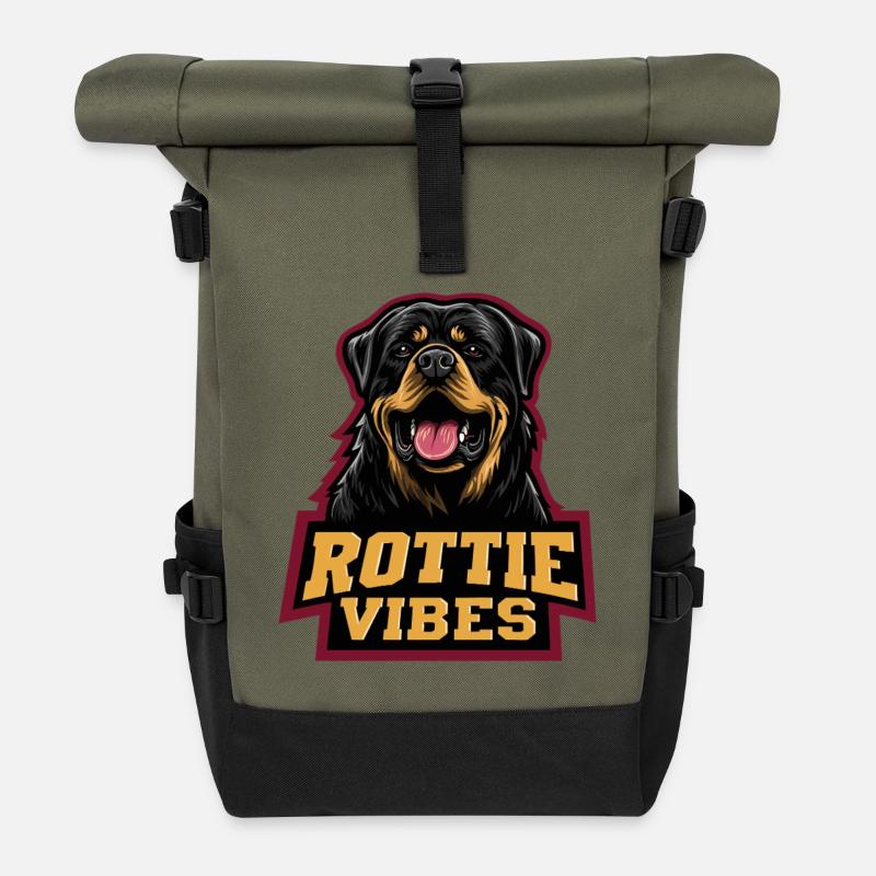 Rottweiler Kopf Rottie Vibes - Rolltop Rucksack - Olive/Schwarz