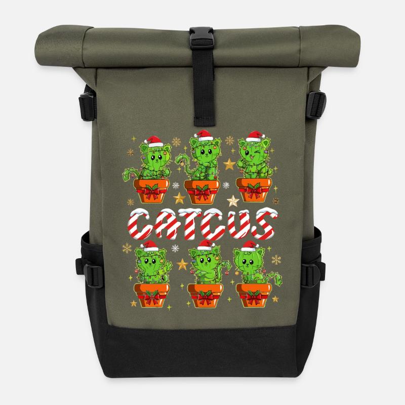 Caticus Weihnachtskaktus - Rolltop Rucksack - Olive/Schwarz