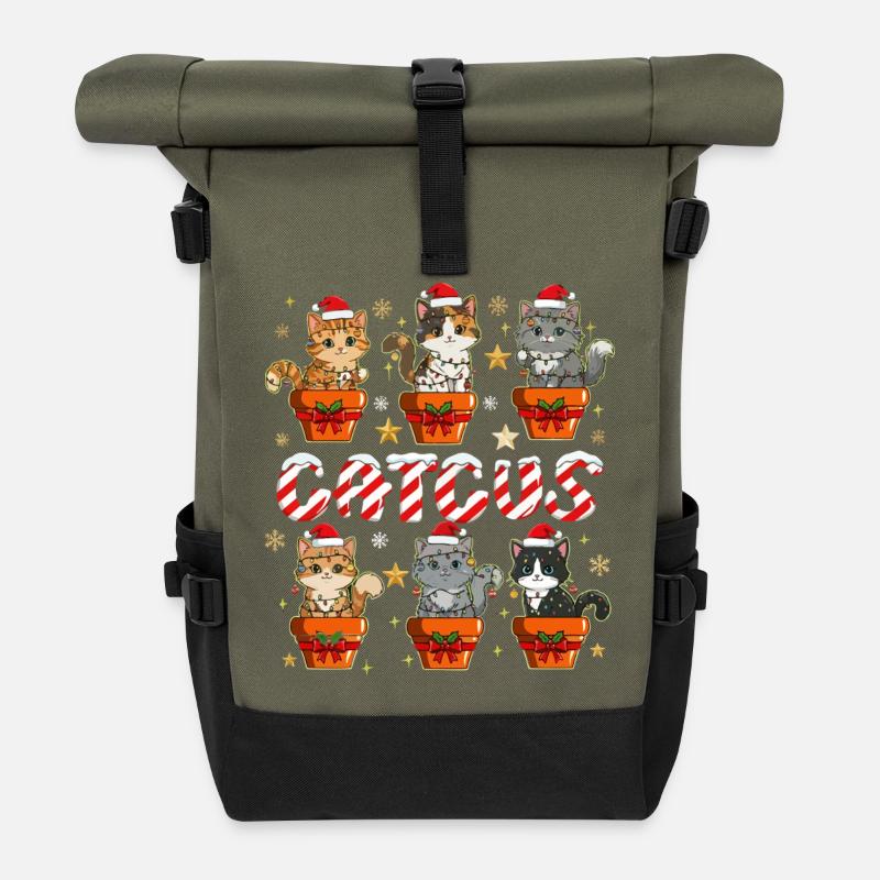 Katzen im GeschenkTopf Weihnachtszauber - Rolltop Rucksack - Olive/Schwarz