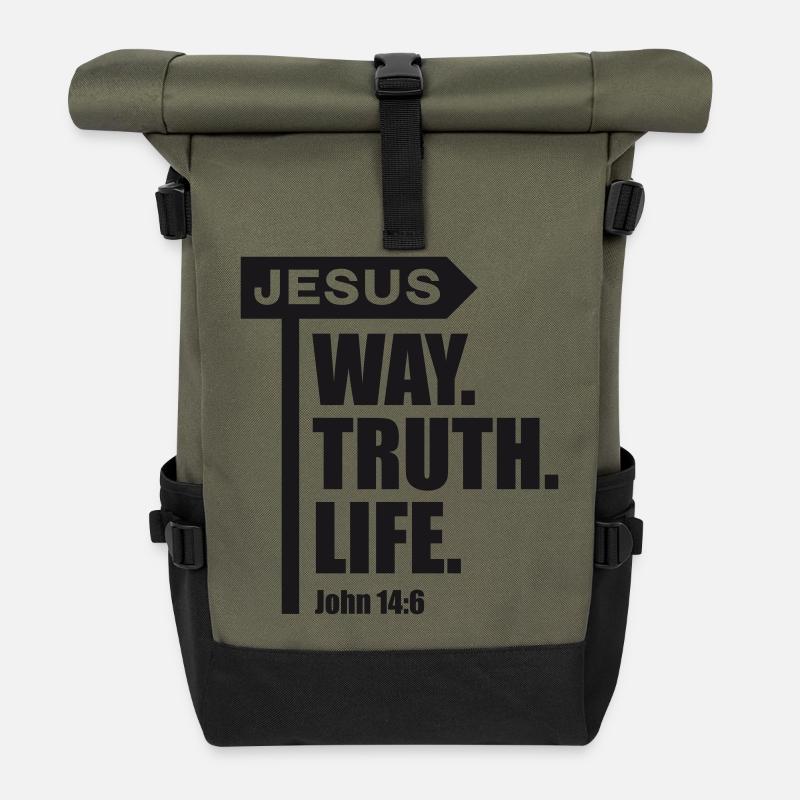 Jesus_Way Truth_Life - Sac à dos roll top - olive/noir