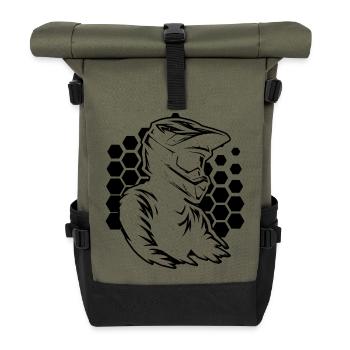 Lustiges Motocross Motiv - Rolltop Rucksack - Olive/Schwarz - Vorne