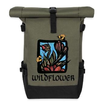 Floraison de fleurs sauvages avec les abeilles - Sac à dos roll top - olive/noir - Devant