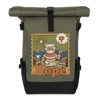 Non Cat : Art de bureau rétro de nerd - Sac à dos roll top - olive/noir - Devant