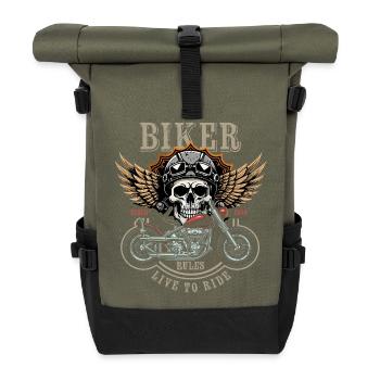 Biker Rules - Since 1984 - Live to Ride - Roll Top Backpack - olive/black - Front
