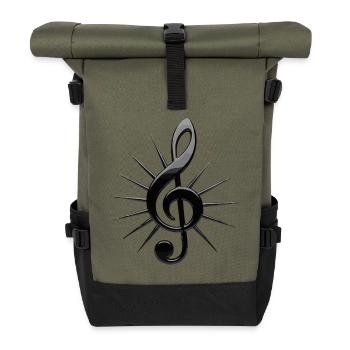 Schwarze Noten mit Strahlen - Rolltop Rucksack - Olive/Schwarz - Vorne