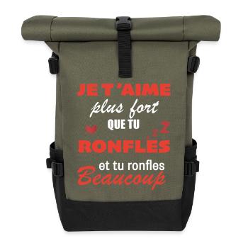 Humour Saint Valentin Homme Femme Couple Ronfles - Sac à dos roll top - olive/noir - Devant