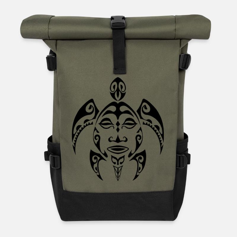 Turtle-1-Black - Roll Top Backpack - olive/black