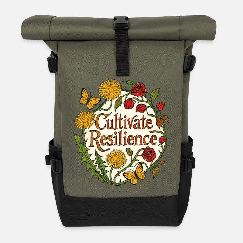 Pflege der Widerstandsfähigkeit Floral - Rolltop Rucksack - Olive/Schwarz
