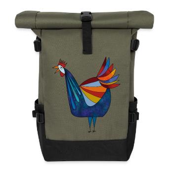 Fans de poulet - Coq - Coq - Poulet fleur - Bio - Sac à dos roll top - olive/noir - Devant