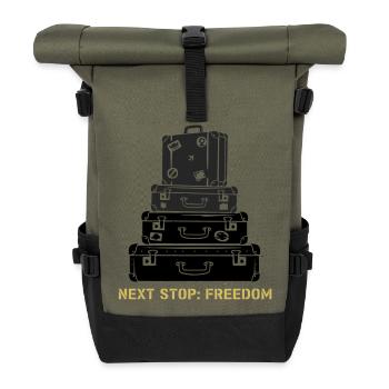 Suitcase Stack Freedom Saying - Roll Top Backpack - olive/black - Front