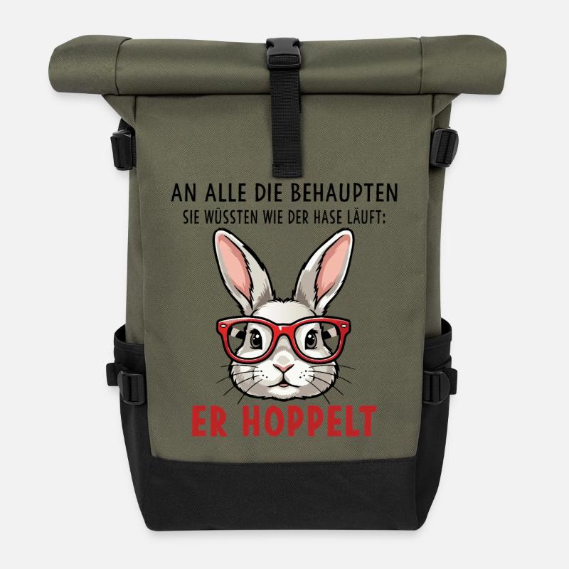 Hase mit Brille Lustiger Spruch Er Hoppelt Wortwit - Rolltop Rucksack - Olive/Schwarz