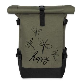 Dessin de libellule avec - lettrage heureux - - Sac à dos roll top - olive/noir - Devant