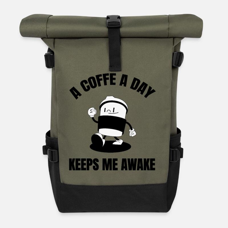 A coffee a day - Rolltop Rucksack - Olive/Schwarz