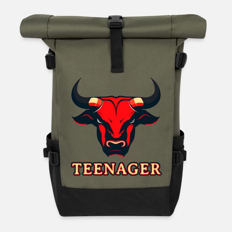 Roter Stierkopf Teenager - Roll Top Backpack - olive/black