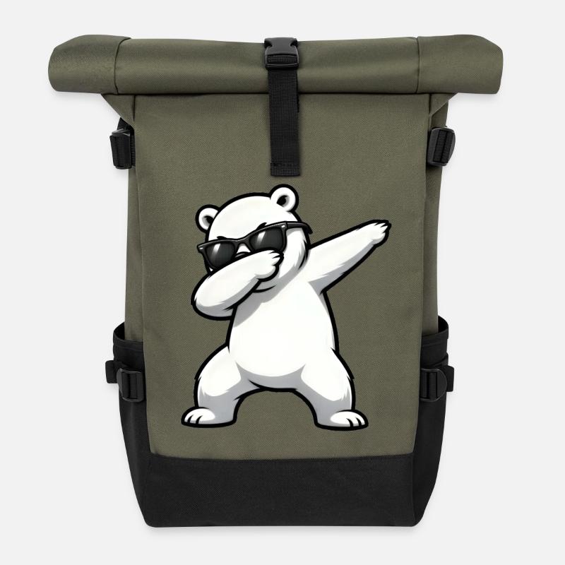 Dabbing Polar Bear - Roll Top Backpack - olive/black