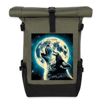 Wolf heult zum Vollmond - Rolltop Rucksack - Olive/Schwarz - Vorne