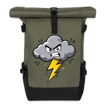 Wütende Wolke Blitz Gewitter Wetter Motiv  - Rolltop Rucksack - Olive/Schwarz - Vorne