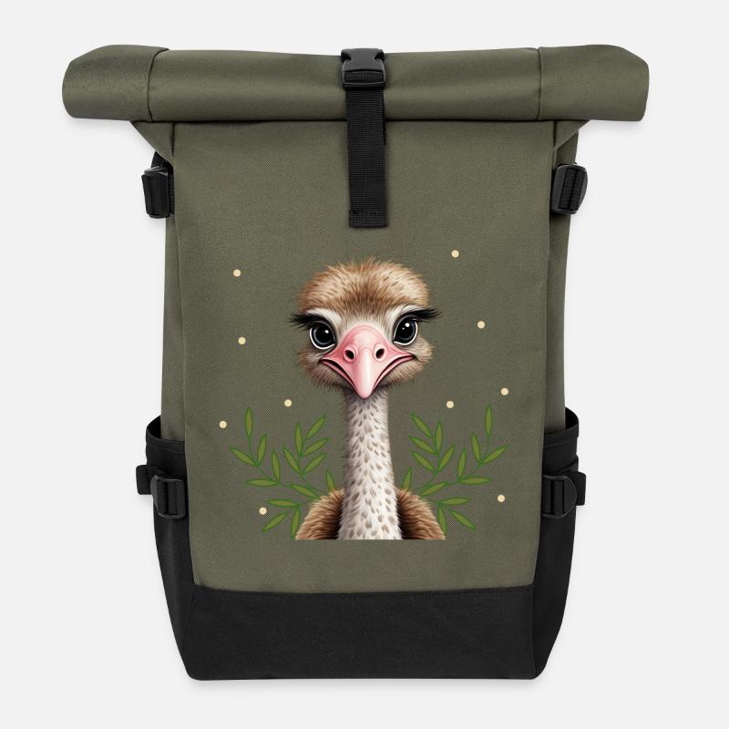 Niedlicher Strauß - Rolltop Rucksack - Olive/Schwarz
