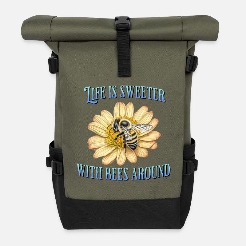 Life is sweeter with bees around - Roll Top Backpack - olive/black