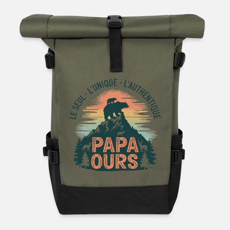 L'unique Papa Ours - Sac à dos roll top - olive/noir