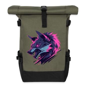 Brightly Colored Ferocious Wolf - Roll Top Backpack - olive/black - Front
