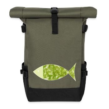 Poisson Ichthys Nature Imprimer Pêche Poisson Jésus - Sac à dos roll top - olive/noir - Devant