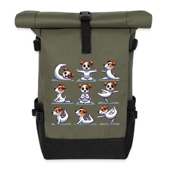 Jack Russell Terrier Yoga – Lustiges Hunde Design - Rolltop Rucksack - Olive/Schwarz - Vorne