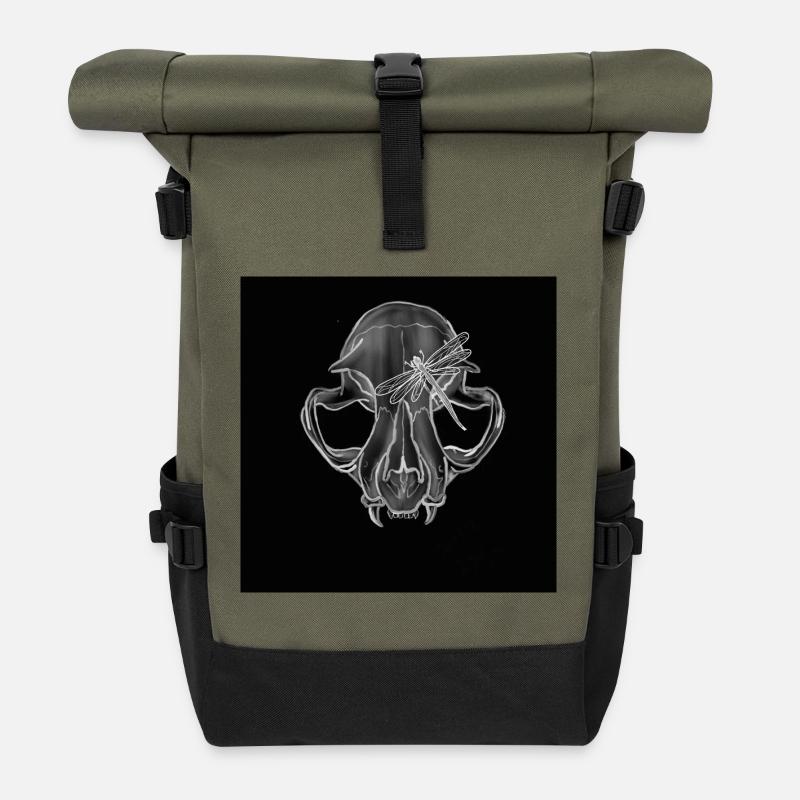 Boar Skull Libelle Linienkunst - Rolltop Rucksack - Olive/Schwarz