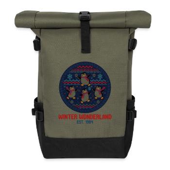 Motif Winter wonderland Penguins Winter Wonderland - Roll Top Backpack - olive/black - Front