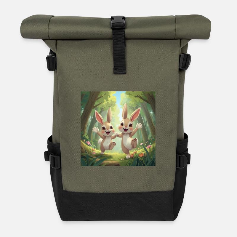 Hoppelhelden im Wald - Rolltop Rucksack - Olive/Schwarz