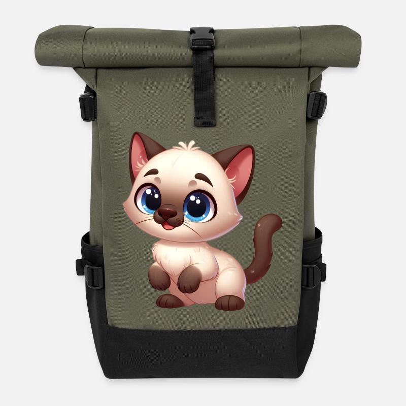 Siamesisches Kätzchen - Rolltop Rucksack - Olive/Schwarz