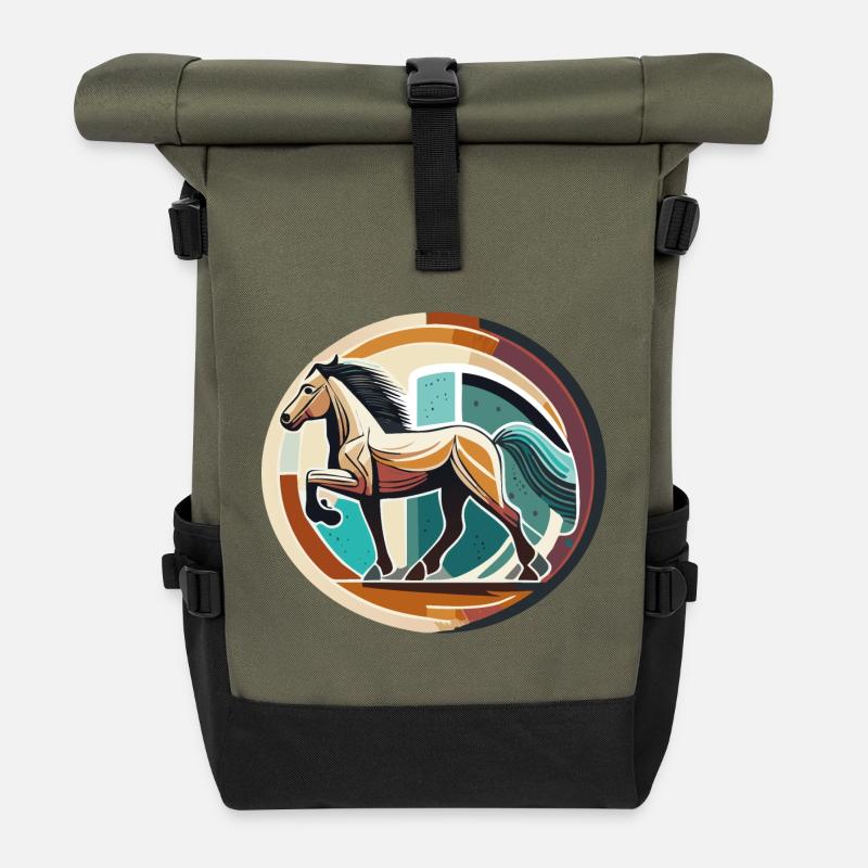 Icelandic Horse - Graphic with Background Variant 5 - Roll Top Backpack - olive/black