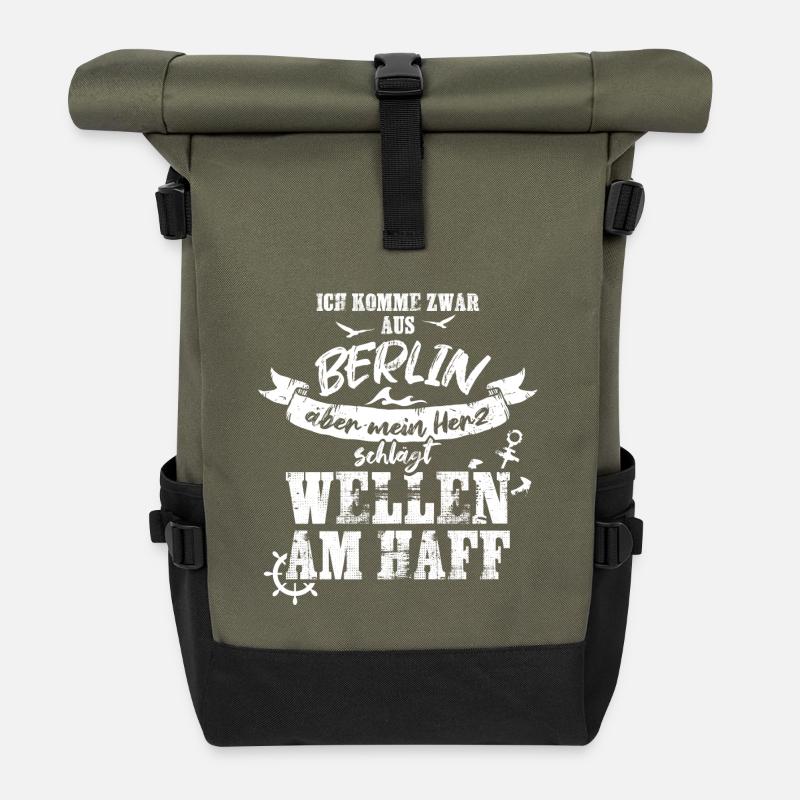 Berlin – Wellen am Haff - Rolltop Rucksack - Olive/Schwarz