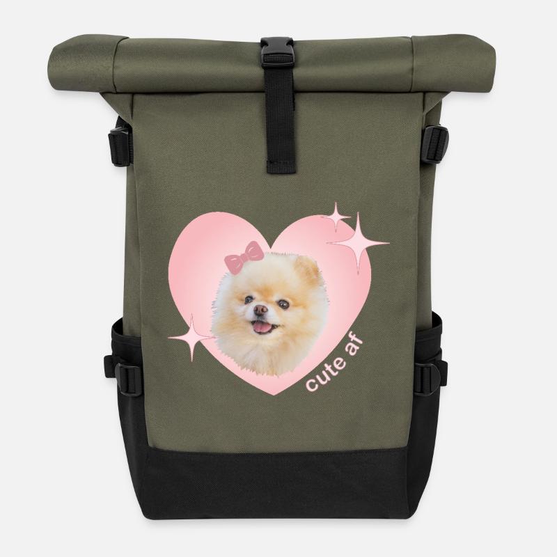 Cute AF Pomeranian - Rolltop Rucksack - Olive/Schwarz