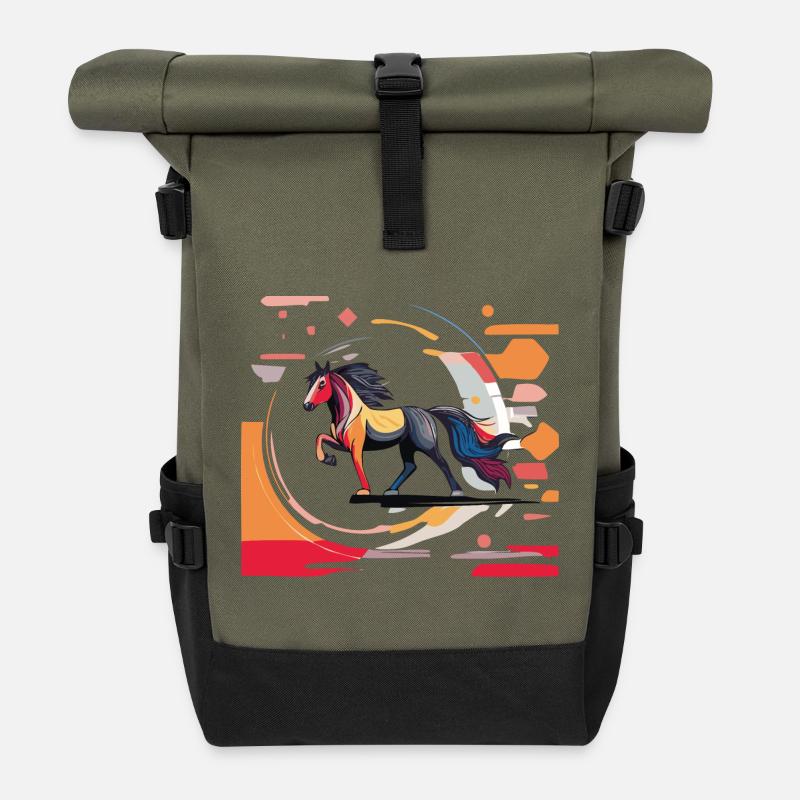 Icelandic Horse - Graphic with Background Variant 4 - Roll Top Backpack - olive/black