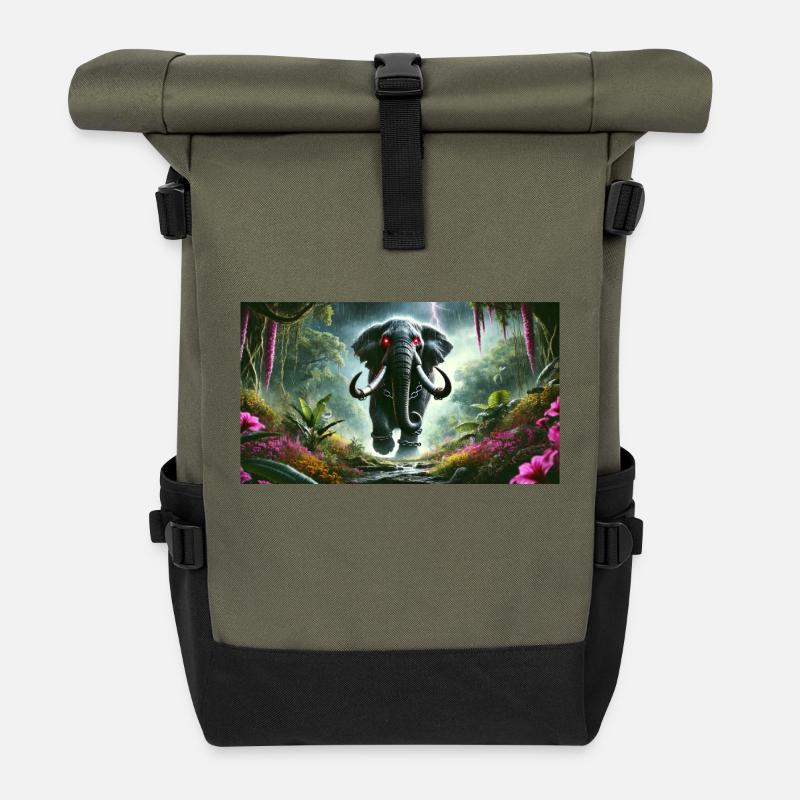 URSPRÜNGLICHER ELEFANT - Rolltop Rucksack - Olive/Schwarz
