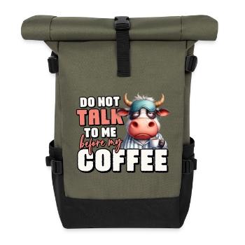 Tired cow with coffee - Roll Top Backpack - olive/black - Front